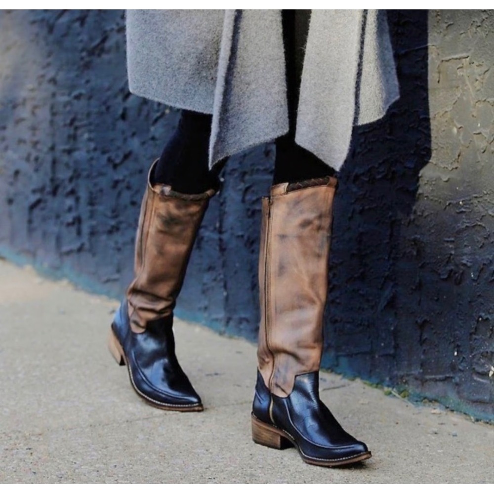 Free People Tritone Tall Western Boots Womens 36 6 Brown Leather Riding Cowboy - Picture 15 of 15